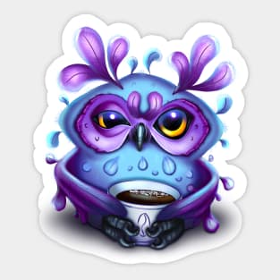 Owl with a cup of coffee Sticker